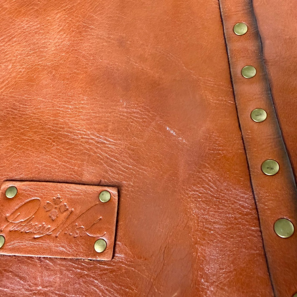 Patricia Nash Benvenuto Tote Bag Cognac Leather Studded Brass Heritage Academia - Picture 12 of 16